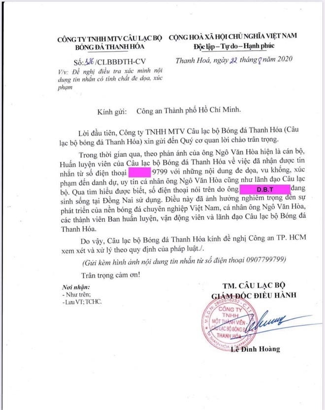 Sau Sài Gòn FC, đến lượt Thanh Hóa tố cáo bị 'cò cầu thủ' D.B.T đe dọa - 1 Sau Sài Gòn FC, đến lượt Thanh Hóa tố cáo bị 'cò cầu thủ' D.B.T đe dọa - 1