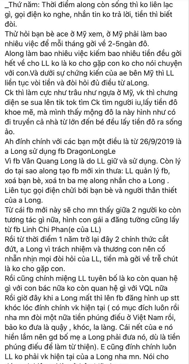 Bạn bè tiếp tục tiết lộ sự thật về mối quan hệ của vợ hai với Vân Quang Long trước khi qua đời: 'Không liên lạc, chỉ biết đòi tiền' - 2 Bạn bè tiếp tục tiết lộ sự thật về mối quan hệ của vợ hai với Vân Quang Long trước khi qua đời: 'Không liên lạc, chỉ biết đòi tiền' - 2