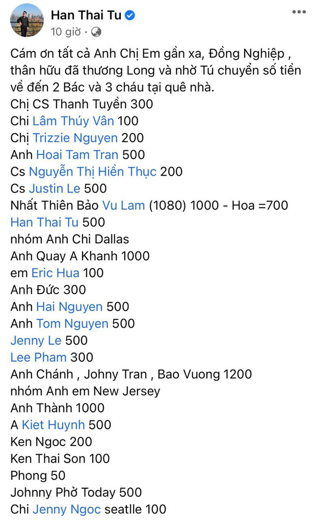 Hàn Thái Tú công khai chi tiết số tiền phúng điếu trong tang lễ ca sĩ Vân Quang Long tại Mỹ Hàn Thái Tú công khai chi tiết số tiền phúng điếu trong tang lễ ca sĩ Vân Quang Long tại Mỹ