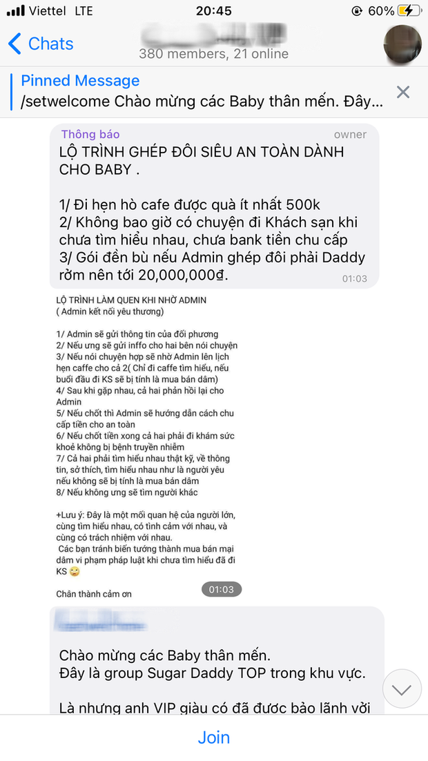 Telegram như một ổ tệ nạn: tràn lan hội nhóm tìm Sugar Baby, Sugar Daddy đến các động 'chào giá, share số' trá hình! - 2 Telegram như một ổ tệ nạn: tràn lan hội nhóm tìm Sugar Baby, Sugar Daddy đến các động 'chào giá, share số' trá hình! - 2