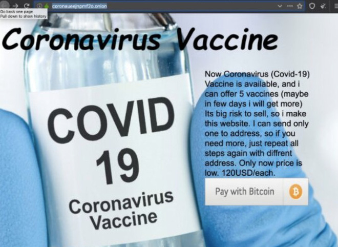Lợi dụng tâm lý sợ hãi, những kẻ lừa đảo hét giá mua vắc-xin Covid-19 trên dark web lên tới 1000 USD bằng đồng bitcoin - 1 Lợi dụng tâm lý sợ hãi, những kẻ lừa đảo hét giá mua vắc-xin Covid-19 trên dark web lên tới 1000 USD bằng đồng bitcoin - 1