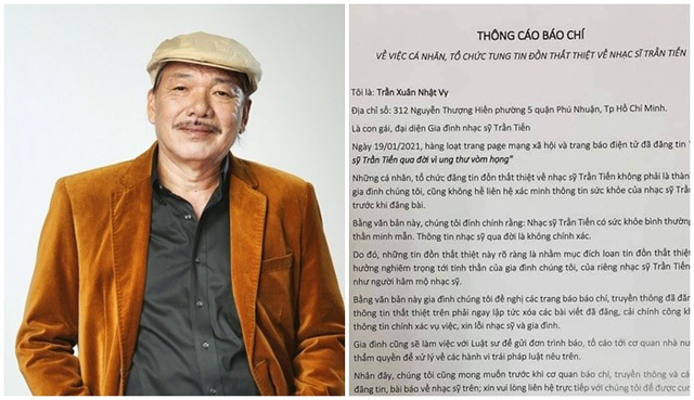 Gia đình nhạc sĩ Trần Tiến mời luật sư sau tin đồn thất thiệt ngày 19/1 - 1 Gia đình nhạc sĩ Trần Tiến mời luật sư sau tin đồn thất thiệt ngày 19/1 - 1