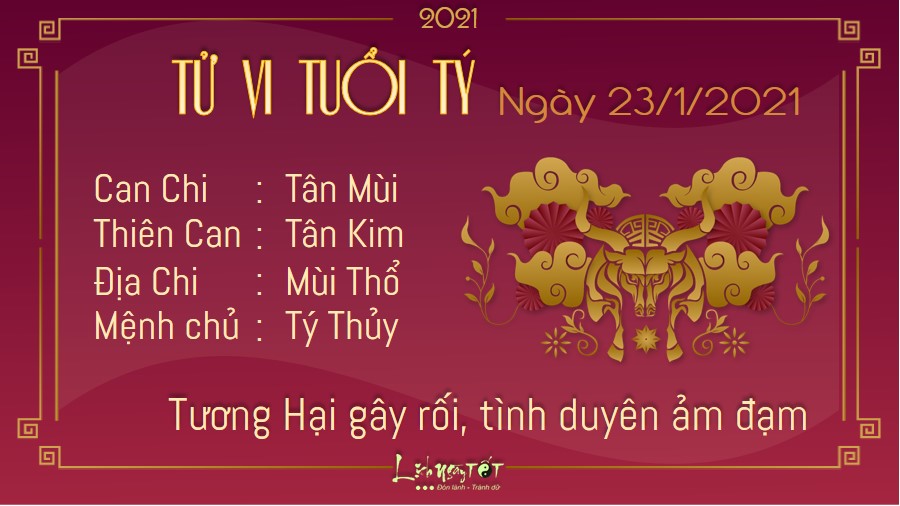 Tử vi thứ 7 ngày 23/01/2021 của 12 con giáp: Sửu đề phòng tiểu nhân, Tý ví tiền rủng rỉnh Tử vi thứ 7 ngày 23/01/2021 của 12 con giáp: Sửu đề phòng tiểu nhân, Tý ví tiền rủng rỉnh