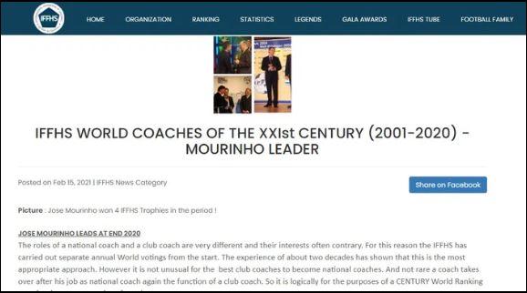 Vượt mặt cả Pep Guardiola và Sir Alex, Mourinho được vinh danh là huấn luyện viên xuất sắc nhất từ đầu thế kỷ Vượt mặt cả Pep Guardiola và Sir Alex, Mourinho được vinh danh là huấn luyện viên xuất sắc nhất từ đầu thế kỷ