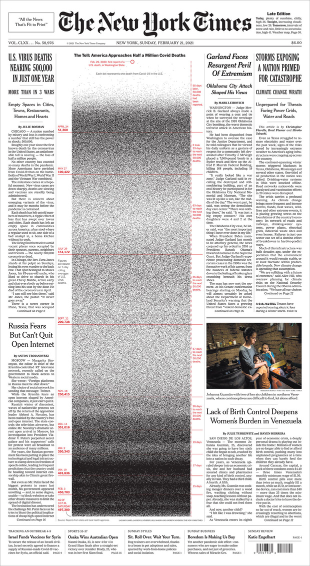 1000, 100.000, rồi nửa triệu: 2 trang nhất gây ám ảnh cả thế giới của New York Times về hiện thực đau đớn Covid-19 mang lại 1000, 100.000, rồi nửa triệu: 2 trang nhất gây ám ảnh cả thế giới của New York Times về hiện thực đau đớn Covid-19 mang lại