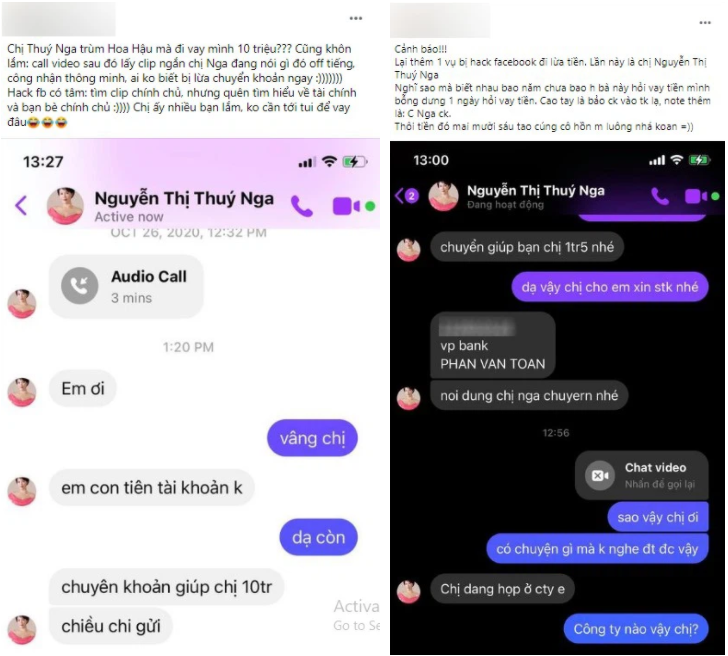 'Trùm hoa hậu' Thúy Nga bị hack Facebook, kẻ gian bổn cũ soạn lại, sử dụng thủ đoạn lừa đảo 'siêu cấp' để kiếm lời bất chính 'Trùm hoa hậu' Thúy Nga bị hack Facebook, kẻ gian bổn cũ soạn lại, sử dụng thủ đoạn lừa đảo 'siêu cấp' để kiếm lời bất chính