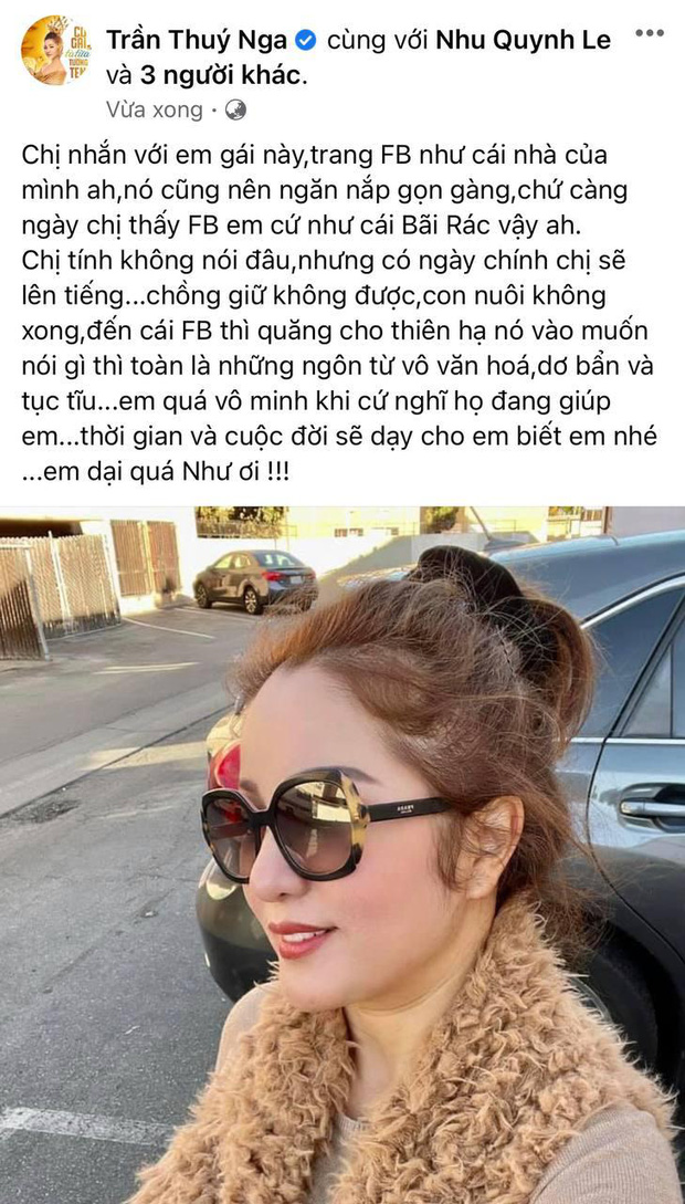 Thuý Nga gọi thẳng tên nhắc nhở vợ cũ Hoàng Anh: 'Facebook em cứ như bãi rác. Chồng giữ không được, con nuôi không xong' Thuý Nga gọi thẳng tên nhắc nhở vợ cũ Hoàng Anh: 'Facebook em cứ như bãi rác. Chồng giữ không được, con nuôi không xong'