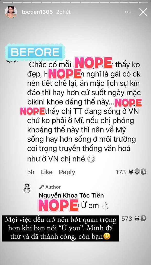 Tóc Tiên gây sốt với màn đáp trả antifan cực 'chất': Bạn muốn nói gì thì nói, mình chỉ trả lời đúng 2 từ ngắn gọn Tóc Tiên gây sốt với màn đáp trả antifan cực 'chất': Bạn muốn nói gì thì nói, mình chỉ trả lời đúng 2 từ ngắn gọn