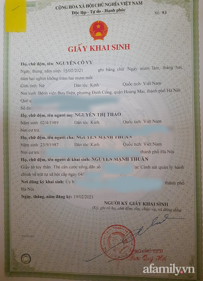 Sinh con vào đúng mùa cách ly, mẹ trẻ ngã ngửa khi chồng đi làm giấy khai sinh cho con là NGUYỄN CÔ VY Sinh con vào đúng mùa cách ly, mẹ trẻ ngã ngửa khi chồng đi làm giấy khai sinh cho con là NGUYỄN CÔ VY