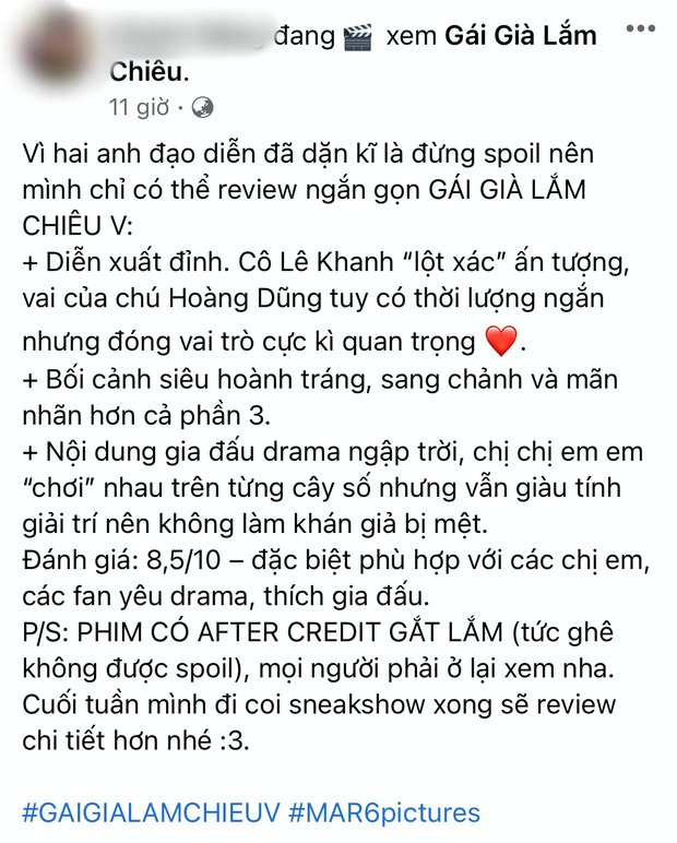 MXH bùng nổ phản ứng của những khán giả đầu tiên xem 'Gái già lắm chiêu V' - 5 MXH bùng nổ phản ứng của những khán giả đầu tiên xem 'Gái già lắm chiêu V' - 5