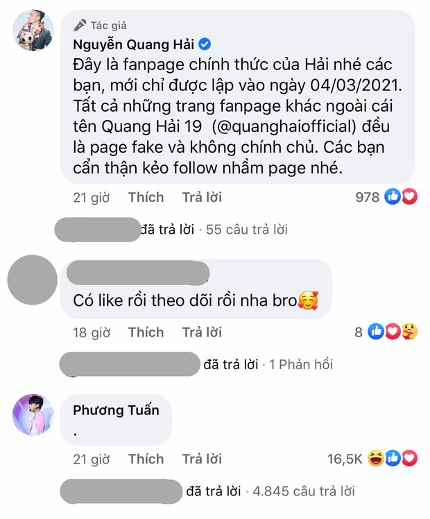 Quang Hải thông báo lập fanpage, có một người vô chấm 1 cái đã giật sạch spotlight với 16,5k lượt like - 1 Quang Hải thông báo lập fanpage, có một người vô chấm 1 cái đã giật sạch spotlight với 16,5k lượt like - 1