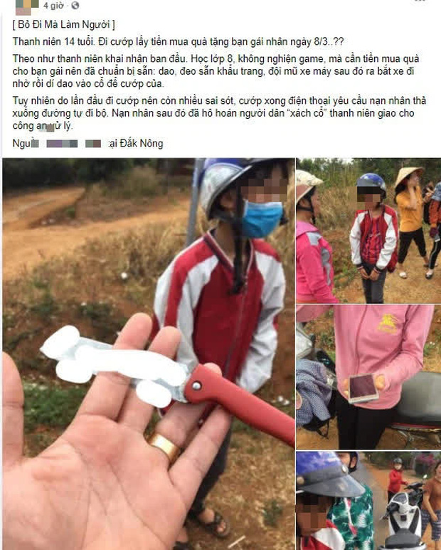 Thực hư thông tin thanh niên 14 tuổi đi cướp lấy tiền mua quà tặng bạn gái nhân ngày 8/3 Thực hư thông tin thanh niên 14 tuổi đi cướp lấy tiền mua quà tặng bạn gái nhân ngày 8/3