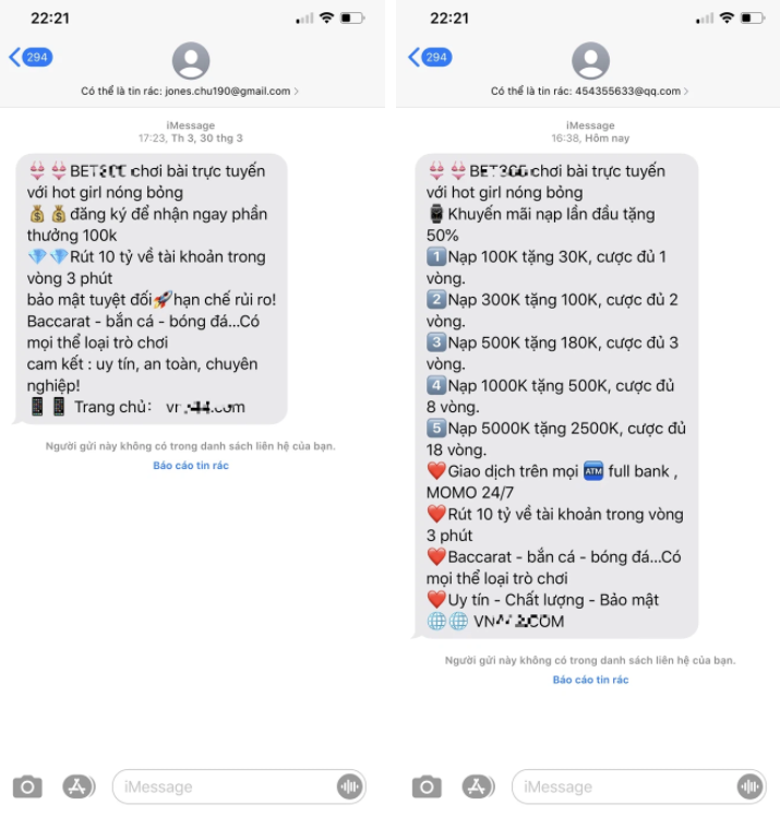 Cảnh báo: Cẩn thận với nạn spam tin nhắn 'dụ dỗ' chơi cờ bạc online trên iPhone - 2 Cảnh báo: Cẩn thận với nạn spam tin nhắn 'dụ dỗ' chơi cờ bạc online trên iPhone - 2