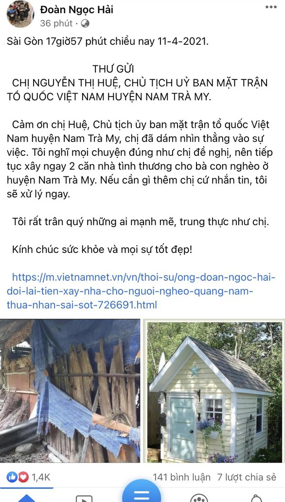 Ông Đoàn Ngọc Hải lại quyết định không đòi lại tiền nữa, tiếp tục xây nhà cho người nghèo Ông Đoàn Ngọc Hải lại quyết định không đòi lại tiền nữa, tiếp tục xây nhà cho người nghèo