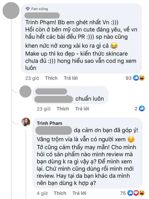 Bị antifan nhận xét là 'beauty blogger ghét nhất Việt Nam' vì toàn PR, Trinh Phạm đối đáp thế nào? - 1 Bị antifan nhận xét là 'beauty blogger ghét nhất Việt Nam' vì toàn PR, Trinh Phạm đối đáp thế nào? - 1