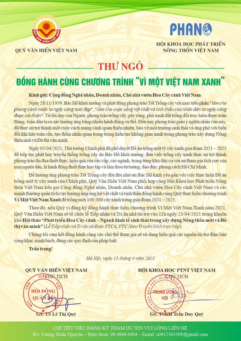 Chương trình VÌ MỘT VIỆT NAM XANH hưởng ứng Đề án trồng một tỷ cây xanh của Chính phủ - 1 Chương trình VÌ MỘT VIỆT NAM XANH hưởng ứng Đề án trồng một tỷ cây xanh của Chính phủ - 1