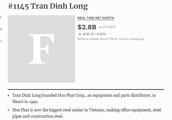 Thép tăng giá, ông Trần Đình Long giàu nhanh vượt Donal Trump Thép tăng giá, ông Trần Đình Long giàu nhanh vượt Donal Trump