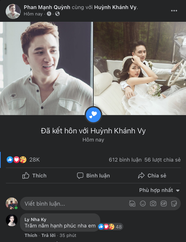 Lý Nhã Kỳ vào chúc mừng nhanh như gió, còn bày tỏ nhìn vợ chồng Phan Mạnh Quỳnh hạnh phúc mà thèm! Lý Nhã Kỳ vào chúc mừng nhanh như gió, còn bày tỏ nhìn vợ chồng Phan Mạnh Quỳnh hạnh phúc mà thèm!