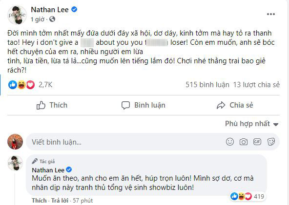 Nathan Lee nhắn nhủ Cao Thái Sơn sau status bênh vực Ngọc Trinh: 'Tao gặp mày ở đâu tao đánh ở đó' - 1 Nathan Lee nhắn nhủ Cao Thái Sơn sau status bênh vực Ngọc Trinh: 'Tao gặp mày ở đâu tao đánh ở đó' - 1
