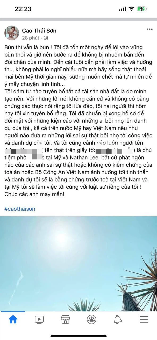 Biến căng: Cao Thái Sơn chuẩn bị hồ sơ đệ đơn kiện Nathan Lee và 1 nhân vật ra toà, còn chúc đối phương may mắn Biến căng: Cao Thái Sơn chuẩn bị hồ sơ đệ đơn kiện Nathan Lee và 1 nhân vật ra toà, còn chúc đối phương may mắn