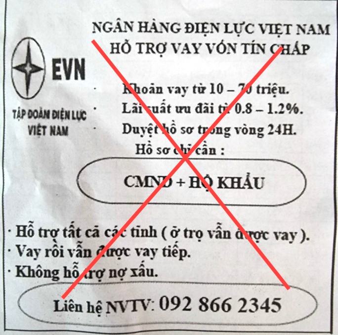 EVN lên tiếng về 'Ngân hàng Điện lực Việt Nam hỗ trợ vay vốn tín chấp' EVN lên tiếng về 'Ngân hàng Điện lực Việt Nam hỗ trợ vay vốn tín chấp'