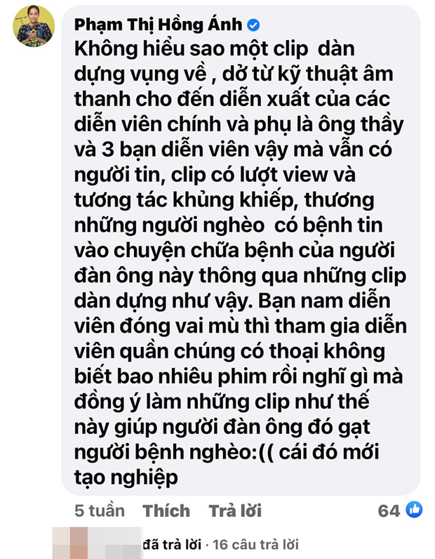 Nghệ sĩ Hồng Ánh tố 1 nam diễn viên giả mù trong clip dàn dựng chữa bệnh nan y của ông Võ Hoàng Yên? Nghệ sĩ Hồng Ánh tố 1 nam diễn viên giả mù trong clip dàn dựng chữa bệnh nan y của ông Võ Hoàng Yên?