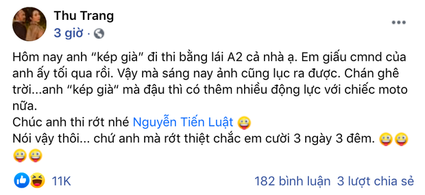 Nhọ như Tiến Luật: Đi thi bằng lái xe bị vợ Thu Trang giấu chứng minh thư, còn 'trù' rớt sẽ cười tận 3 ngày 3 đêm Nhọ như Tiến Luật: Đi thi bằng lái xe bị vợ Thu Trang giấu chứng minh thư, còn 'trù' rớt sẽ cười tận 3 ngày 3 đêm