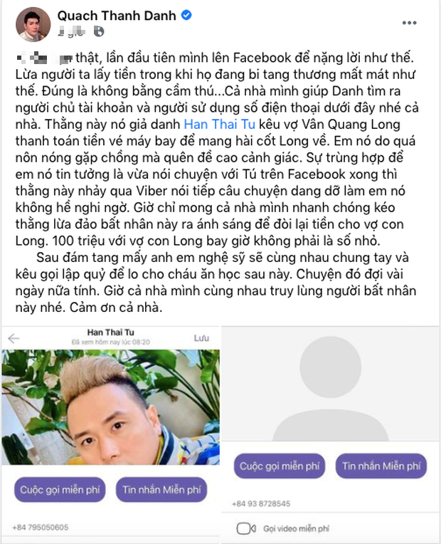 Linh Lan chính thức lên tiếng vì bị tố là đồng phạm trong vụ lừa đảo 100 triệu chi phí tang lễ của NS Vân Quang Long - 2 Linh Lan chính thức lên tiếng vì bị tố là đồng phạm trong vụ lừa đảo 100 triệu chi phí tang lễ của NS Vân Quang Long - 2