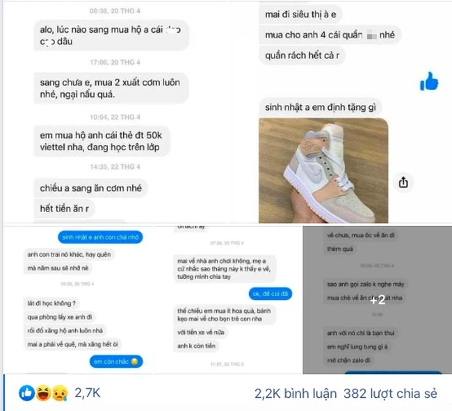 Cô gái tố người yêu xin từ tiền xăng đến thẻ điện thoại nhưng khi lỡ xe về quê, đến phòng trọ anh ta cô chứng kiến cảnh sốc Cô gái tố người yêu xin từ tiền xăng đến thẻ điện thoại nhưng khi lỡ xe về quê, đến phòng trọ anh ta cô chứng kiến cảnh sốc