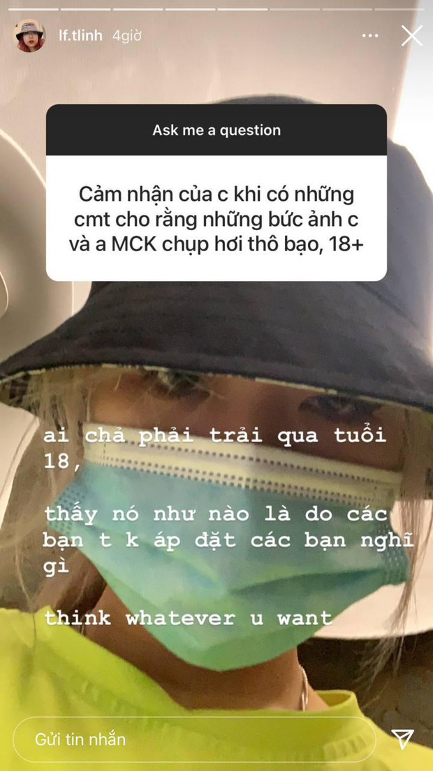 Tlinh và MCK bị chỉ trích vì 'tung hứng' status 18+, nói chuyện đụng chạm vòng 1 của fan - 2 Tlinh và MCK bị chỉ trích vì 'tung hứng' status 18+, nói chuyện đụng chạm vòng 1 của fan - 2