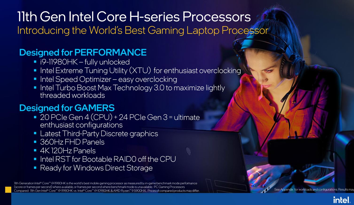 Intel Core dòng H Gen 11 ra mắt: dẫn đầu bởi Core i9-11980HK, tuyên bố nhanh hơn AMD 20%