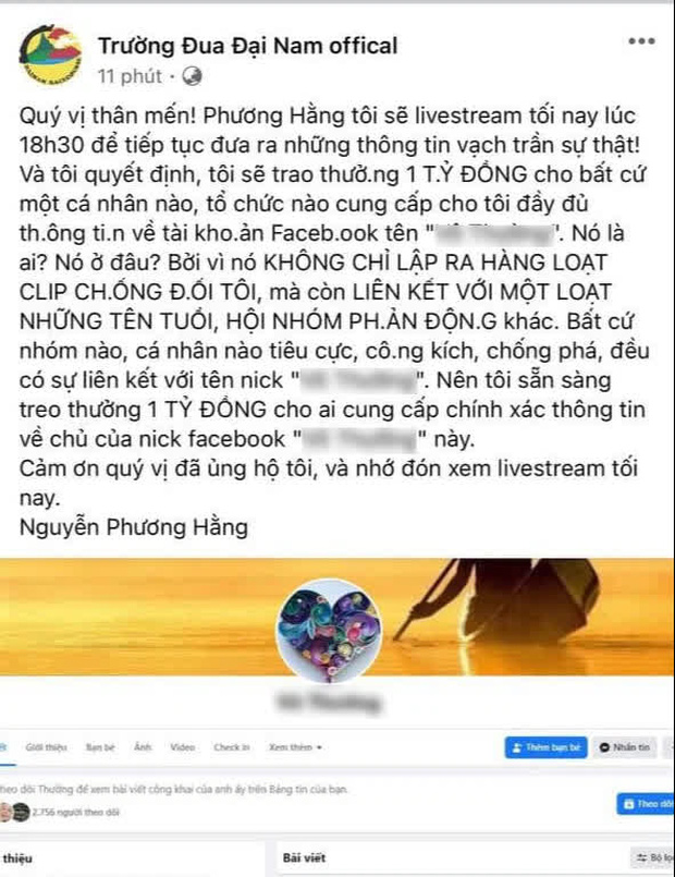 Bà Phương Hằng treo thưởng 1 tỷ đồng cho ai tìm ra danh tính antifan - 1 Bà Phương Hằng treo thưởng 1 tỷ đồng cho ai tìm ra danh tính antifan - 1