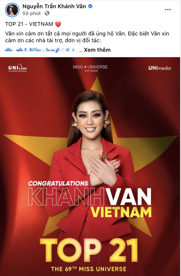 Khánh Vân đã có chia sẻ đầu tiên sau khi bị loại khỏi Top 10 Miss Universe 2020 Khánh Vân đã có chia sẻ đầu tiên sau khi bị loại khỏi Top 10 Miss Universe 2020
