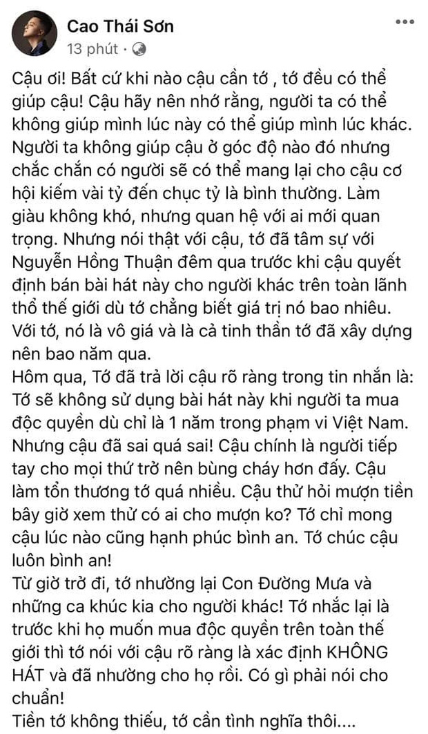 Cao Thái Sơn gửi 'tâm thư' đến Nguyễn Văn Chung: 'Cậu đã sai quá sai! Cậu chính là người tiếp tay cho mọi thứ bùng cháy hơn' Cao Thái Sơn gửi 'tâm thư' đến Nguyễn Văn Chung: 'Cậu đã sai quá sai! Cậu chính là người tiếp tay cho mọi thứ bùng cháy hơn'
