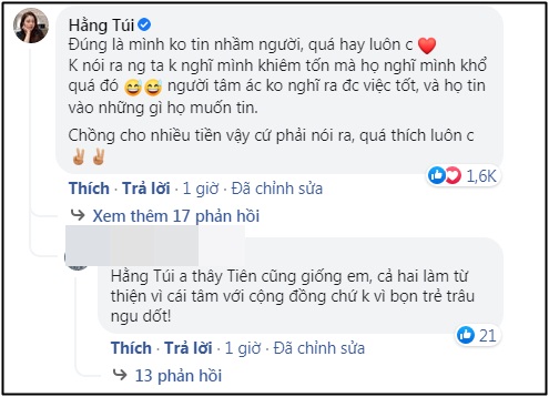 Bình luận của Hằng Túi dưới tâm thư làm rõ tin đồn xây nhà 80 tỷ, ăn chặn 178 tỷ tiền từ thiện của Thủy Tiên bỗng lên top, dân mạng tò mò hot mom đã viết gì? - 1 Bình luận của Hằng Túi dưới tâm thư làm rõ tin đồn xây nhà 80 tỷ, ăn chặn 178 tỷ tiền từ thiện của Thủy Tiên bỗng lên top, dân mạng tò mò hot mom đã viết gì? - 1