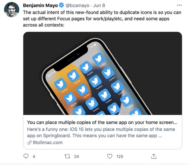 Bạn có thể tạo ra hàng loạt bản copy của một ứng dụng trên màn hình iOS 15: Tưởng lỗi nhưng lại là tính năng - 1 Bạn có thể tạo ra hàng loạt bản copy của một ứng dụng trên màn hình iOS 15: Tưởng lỗi nhưng lại là tính năng - 1