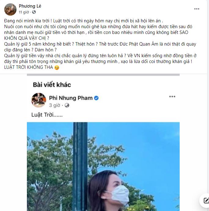 Vừa livestream mắng Phi Nhung 'vô cảm', Hoa hậu Phương Lê tiếp tục đăng đàn chỉ trích đàn chị và đòi tiền cho Hồ Văn Cường - 1 Vừa livestream mắng Phi Nhung 'vô cảm', Hoa hậu Phương Lê tiếp tục đăng đàn chỉ trích đàn chị và đòi tiền cho Hồ Văn Cường - 1