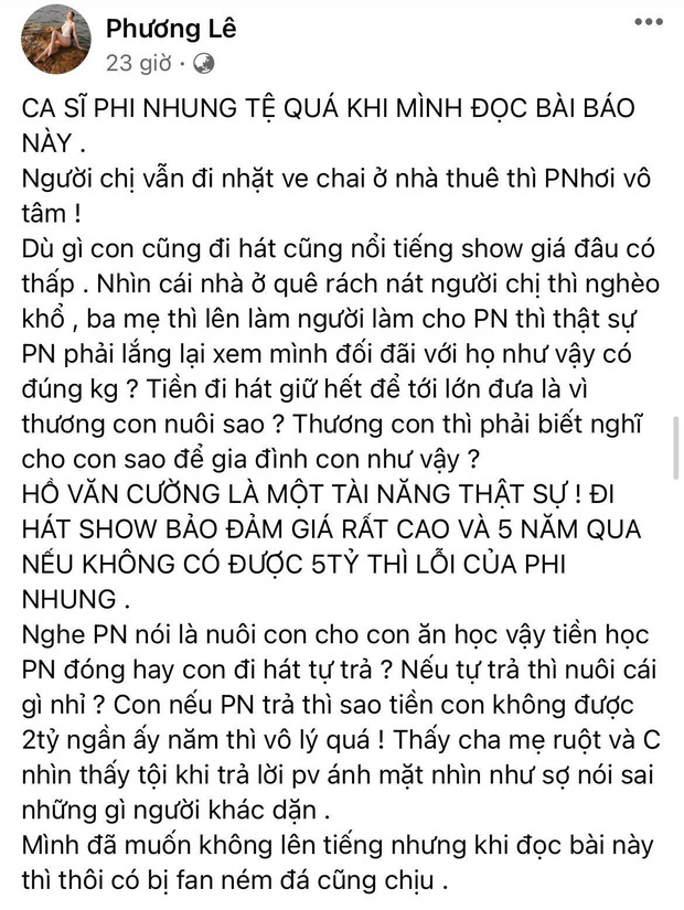Liên tục đăng bài chỉ trích Phi Nhung và đòi quyền lợi cho Hồ Văn Cường, Hoa hậu Phương Lê bất ngờ kêu gọi mọi người ngưng bàn luận vì lý do này - 1 Liên tục đăng bài chỉ trích Phi Nhung và đòi quyền lợi cho Hồ Văn Cường, Hoa hậu Phương Lê bất ngờ kêu gọi mọi người ngưng bàn luận vì lý do này - 1