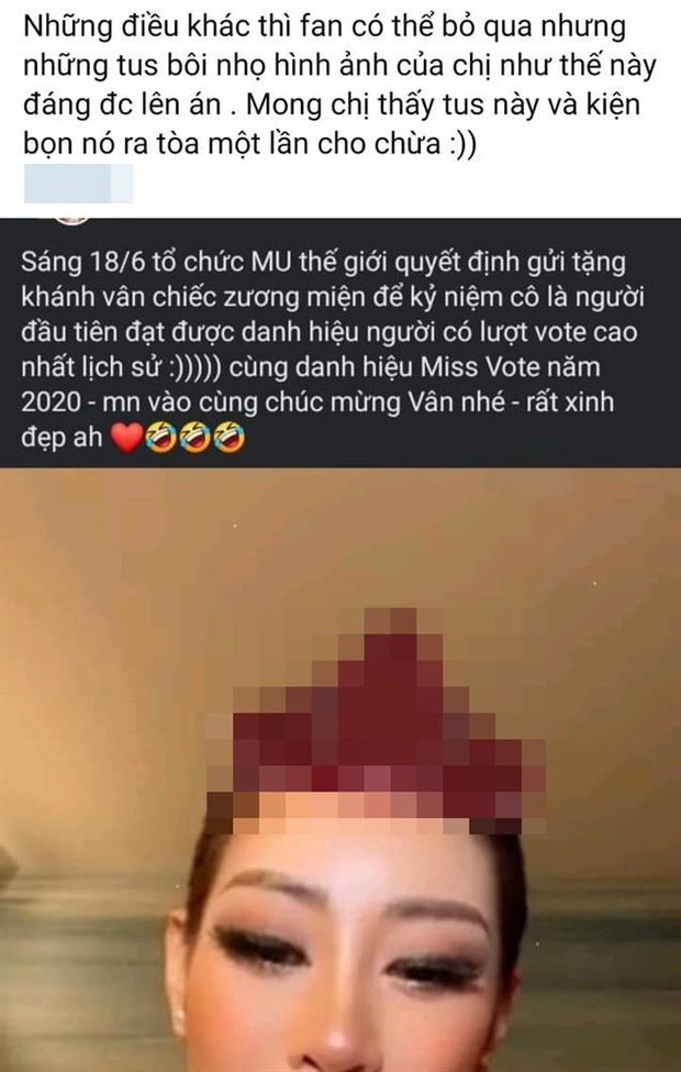 Netizen lan truyền ảnh chế Khánh Vân đội vương miện nhạy cảm, hành động đang gây phẫn nộ tột độ Netizen lan truyền ảnh chế Khánh Vân đội vương miện nhạy cảm, hành động đang gây phẫn nộ tột độ