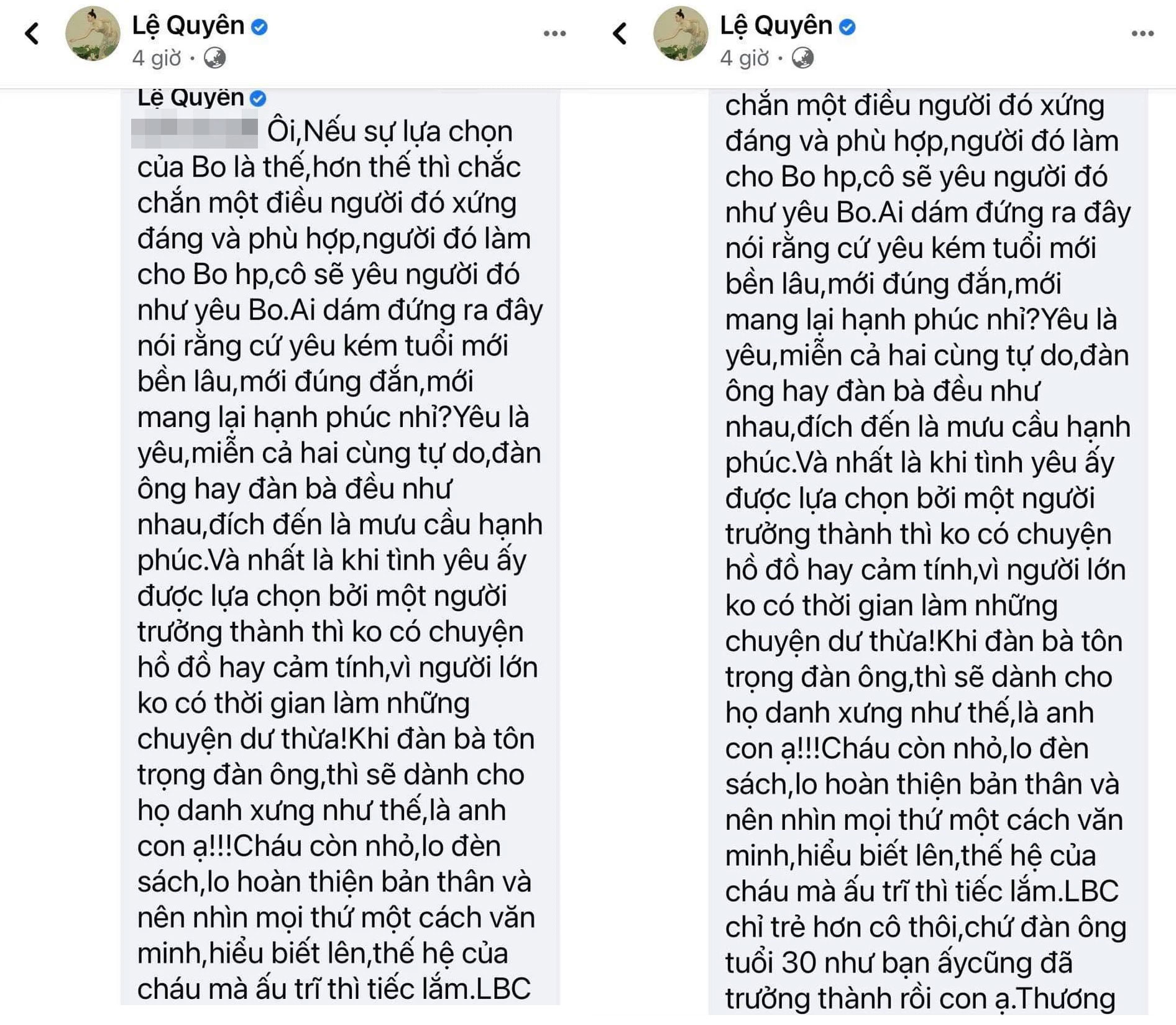 Lệ Quyên đáp trả cực gắt khi con trai bị lôi vào chuyện tình cảm của cô, đáng chú ý là lời bình luận liên quan đến chồng cũ - 1 Lệ Quyên đáp trả cực gắt khi con trai bị lôi vào chuyện tình cảm của cô, đáng chú ý là lời bình luận liên quan đến chồng cũ - 1
