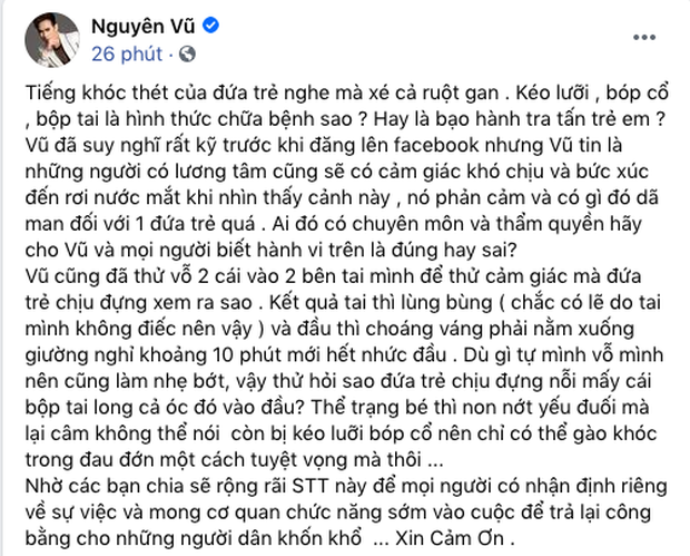 Nguyên Vũ bức xúc khi chứng kiến ông Võ Hoàng Yên mạnh tay chữa bệnh cho 1 bé gái: 'Tiếng khóc thét của đứa trẻ nghe mà xé cả ruột gan' Nguyên Vũ bức xúc khi chứng kiến ông Võ Hoàng Yên mạnh tay chữa bệnh cho 1 bé gái: 'Tiếng khóc thét của đứa trẻ nghe mà xé cả ruột gan'