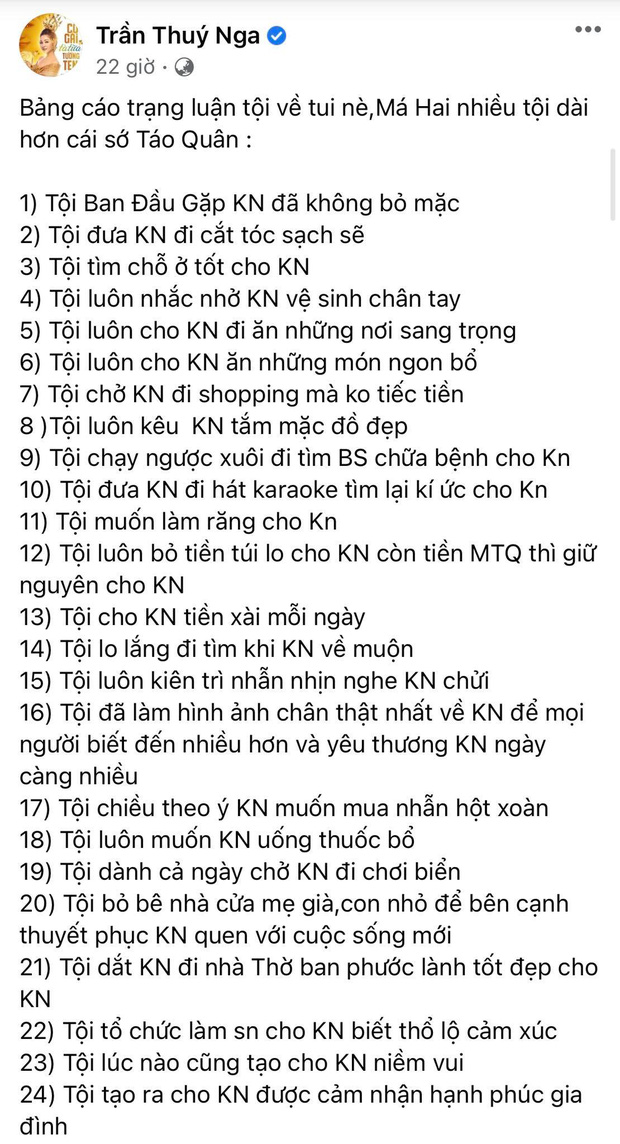 Bị cảnh sát Mỹ mời lên làm việc, Thuý Nga tự liệt kê phạm 30 'tội' với Kim Ngân, nhưng nghe mà xúc động mạnh! Bị cảnh sát Mỹ mời lên làm việc, Thuý Nga tự liệt kê phạm 30 'tội' với Kim Ngân, nhưng nghe mà xúc động mạnh!