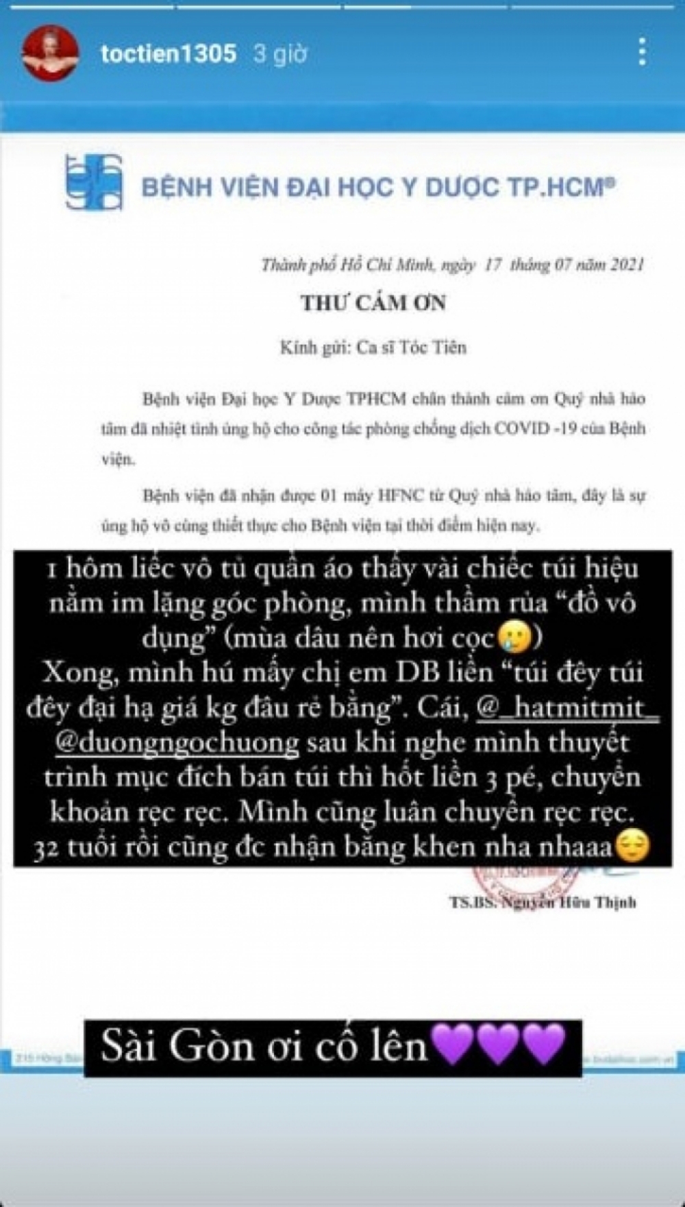 Tóc Tiên lên tiếng sau hành động bán túi hiệu, mua máy thở ủng hộ chống dịch Covid-19 - 1 Tóc Tiên lên tiếng sau hành động bán túi hiệu, mua máy thở ủng hộ chống dịch Covid-19 - 1
