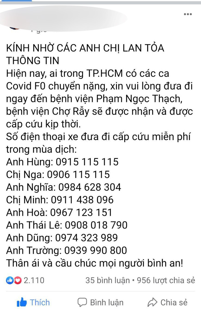 Sự thật về 8 số điện thoại hỗ trợ cấp cứu bệnh nhân Covid-19 ở TP HCM Sự thật về 8 số điện thoại hỗ trợ cấp cứu bệnh nhân Covid-19 ở TP HCM