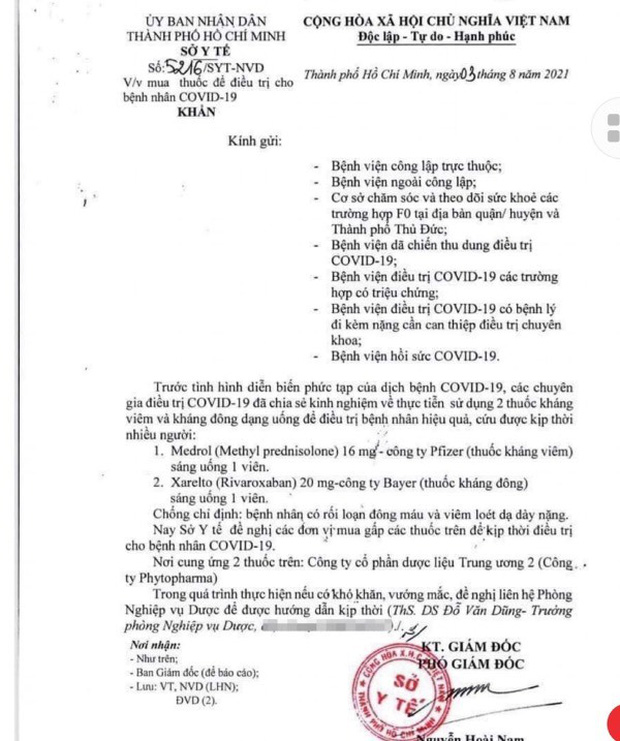 Sở Y tế TP.HCM thu hồi công văn giới thiệu mua thuốc trị Covid-19 Sở Y tế TP.HCM thu hồi công văn giới thiệu mua thuốc trị Covid-19
