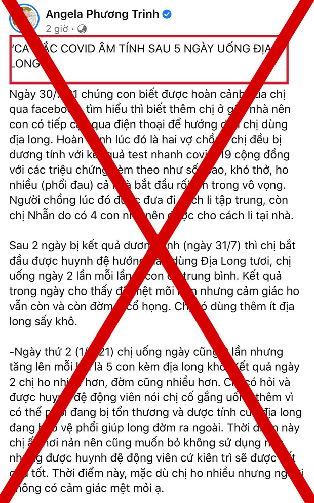 Đăng tải bài viết giun đất có thể chữa khỏi Covid-19, Angela Phương Trinh bị xử phạt - 1 Đăng tải bài viết giun đất có thể chữa khỏi Covid-19, Angela Phương Trinh bị xử phạt - 1