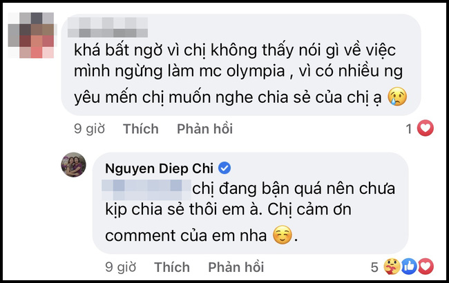 MC Diệp Chi lên tiếng về lý do tại sao 'im hơi lặng tiếng' trước thông tin dừng bước ở chương trình Đường lên đỉnh Olympia - 1 MC Diệp Chi lên tiếng về lý do tại sao 'im hơi lặng tiếng' trước thông tin dừng bước ở chương trình Đường lên đỉnh Olympia - 1