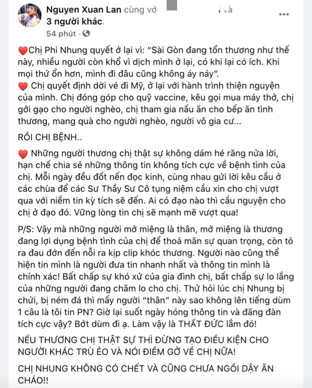 Xuân Lan nổi giận: 'Phi Nhung không có chết, cũng chưa ngồi dậy ăn cháo' Xuân Lan nổi giận: 'Phi Nhung không có chết, cũng chưa ngồi dậy ăn cháo'