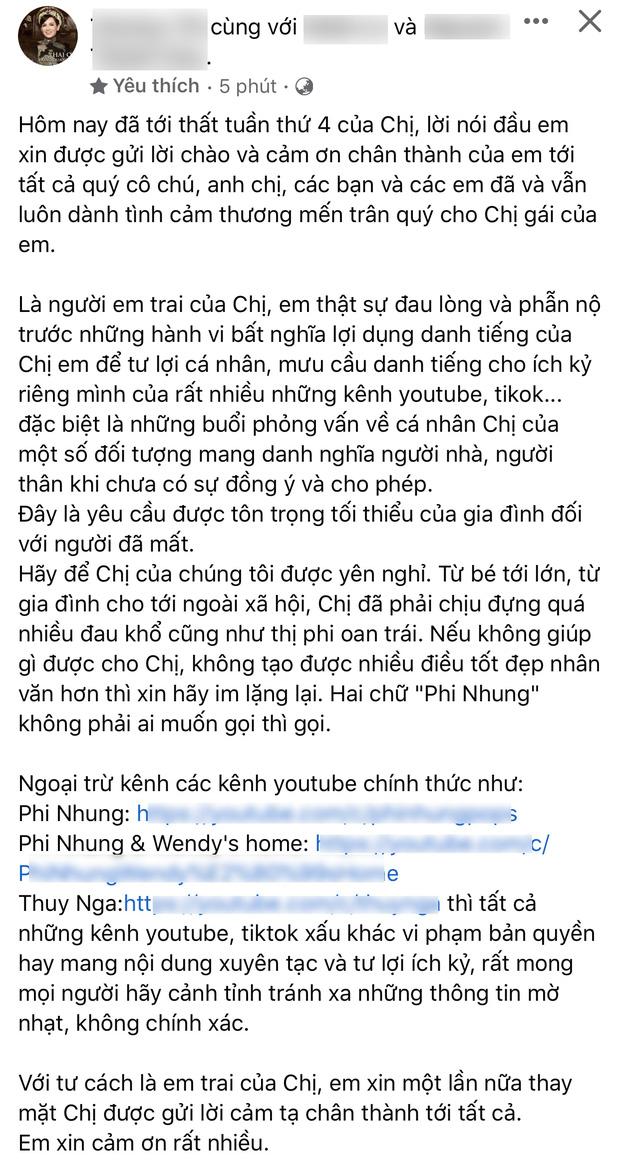 Em trai Phi Nhung lên tiếng giữa ồn ào: 'Hãy để chị chúng tôi yên nghỉ, Hai chữ Phi Nhung không phải ai muốn gọi thì gọi' Em trai Phi Nhung lên tiếng giữa ồn ào: 'Hãy để chị chúng tôi yên nghỉ, Hai chữ Phi Nhung không phải ai muốn gọi thì gọi'