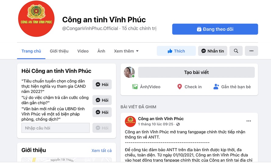 Xác định hacker tấn công Fanpage của Công an tỉnh Vĩnh Phúc Xác định hacker tấn công Fanpage của Công an tỉnh Vĩnh Phúc
